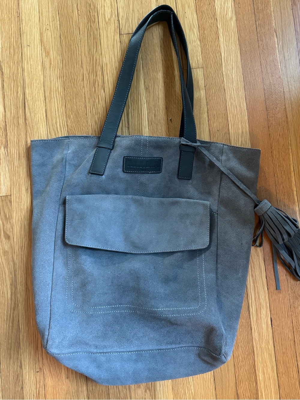 Suede MILA Tote Bag with Front Pocket - Gray